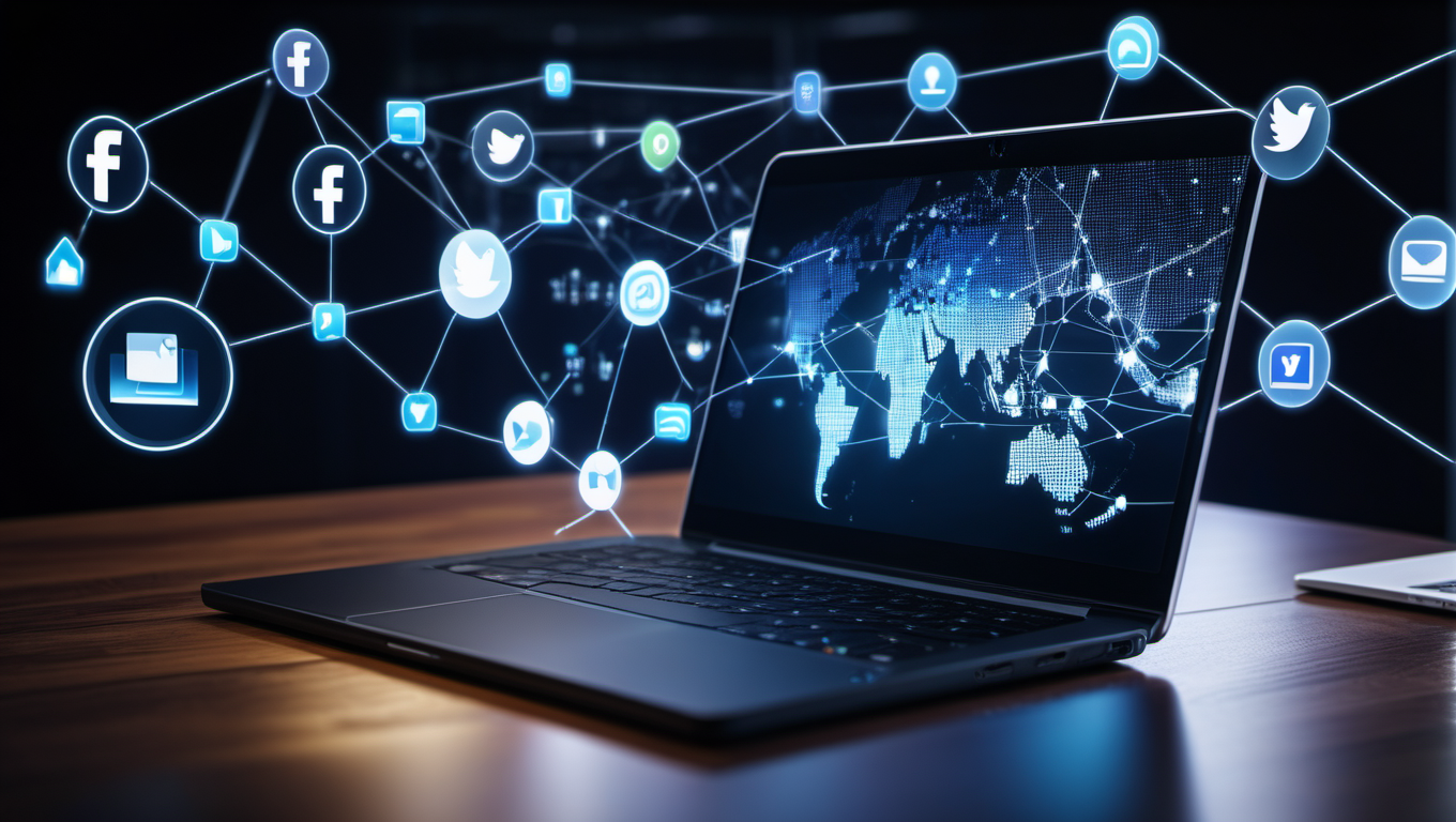laptop pokazuje online prisutnost na drustvenim mrezama